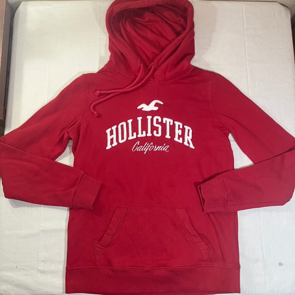 Hollister‎ California Red Pullover Hoodie Graphic Logo Mens Small S Surf Skater